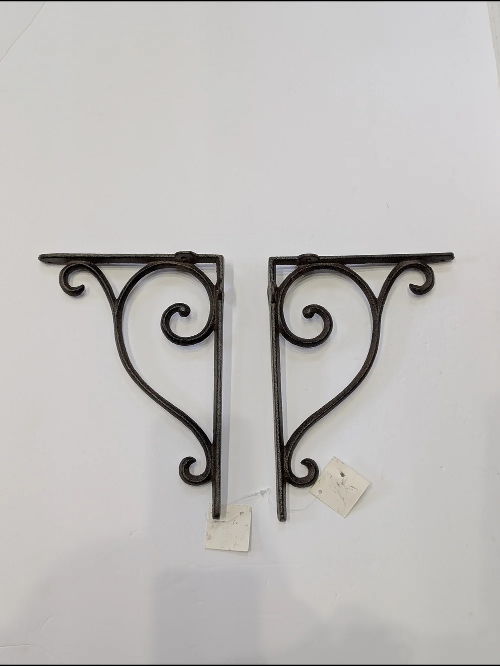 Decorative Iron Scroll Wall Bracket Pair in Dark Brown